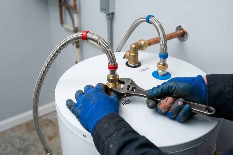 Water Heater Jockey technician installing a new water heater in Cohoes